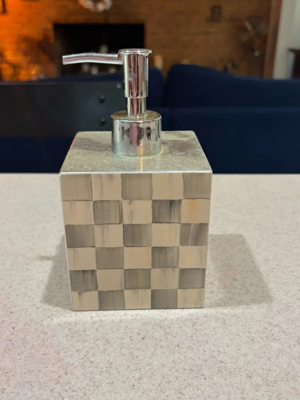 MacKenzie-Childs Silver and Cream Checkered Soap Pump